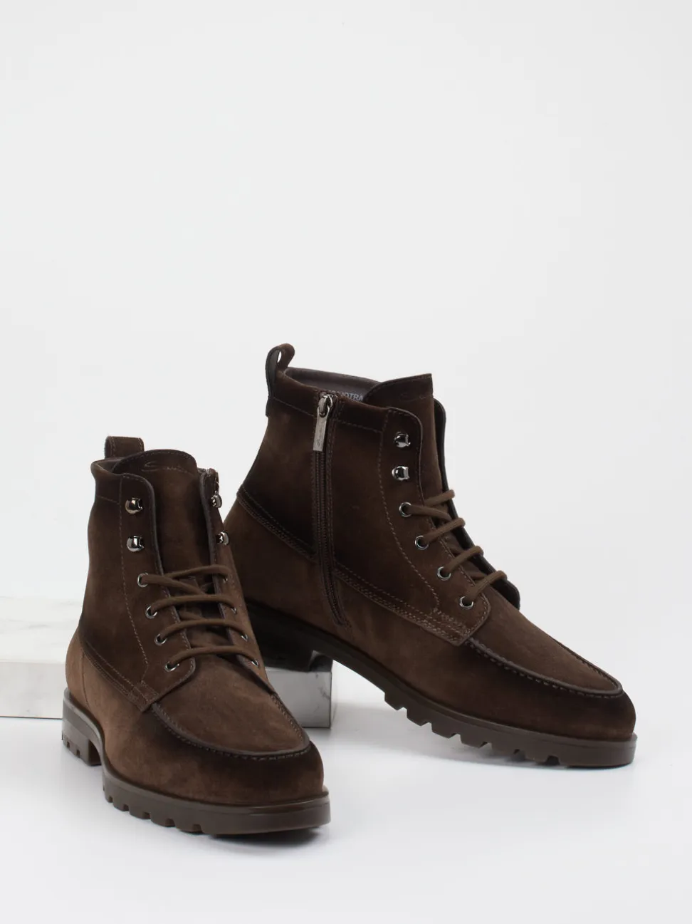 Santoni – Schnürboots aus Veloursleder Dunkelbraun