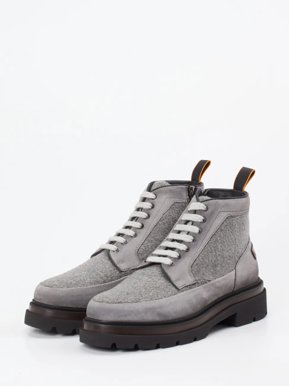 Santoni – Schnürboots aus Veloursleder grau