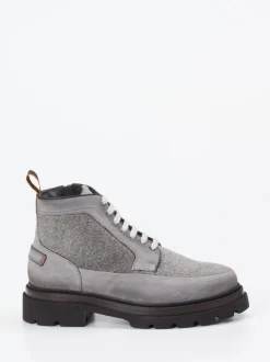 Santoni – Schnürboots aus Veloursleder grau
