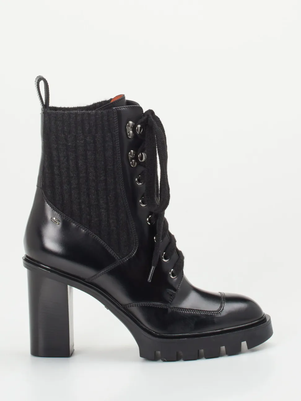 Santoni – Schnürstiefelette aus Hochglanzleder Schwarz