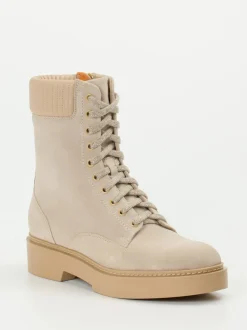 Santoni – Schnürstiefelette aus Veloursleder beige
