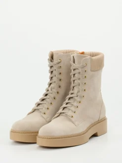 Santoni – Schnürstiefelette aus Veloursleder beige
