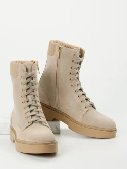 Santoni – Schnürstiefelette aus Veloursleder beige