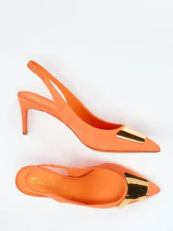 Santoni – Slingback-Pumps aus Veloursleder Koralle