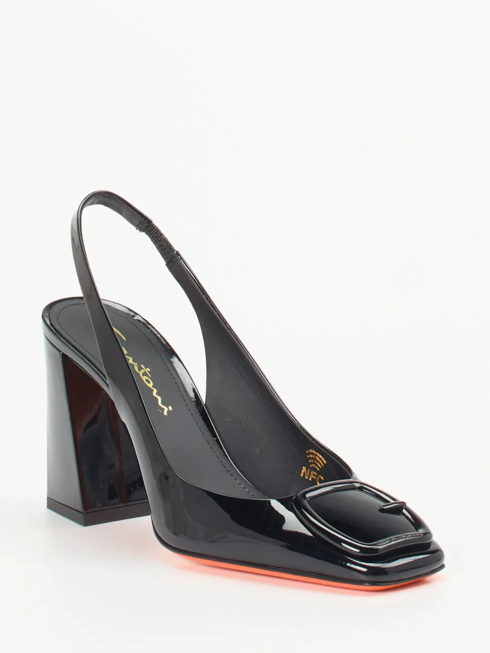 Santoni – Slingback-Pumps aus Lackleder Schwarz