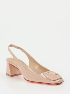 Santoni – Slingpumps aus Lackleder in Rosé-Beige