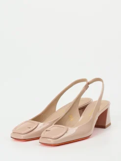 Santoni – Slingpumps aus Lackleder in Rosé-Beige