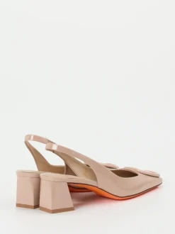 Santoni – Slingpumps aus Lackleder in Rosé-Beige