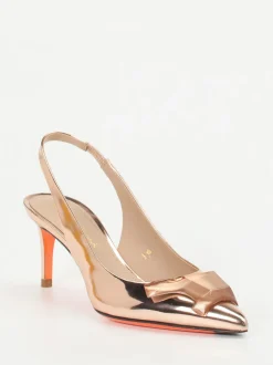 Santoni – Slingpumps aus Metallicleder in Roségold