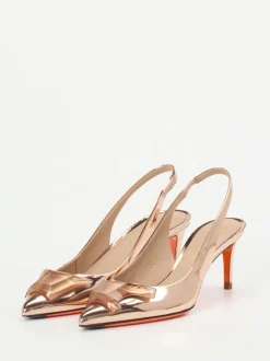 Santoni – Slingpumps aus Metallicleder in Roségold