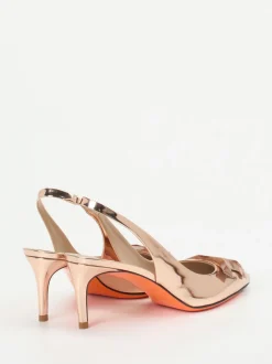 Santoni – Slingpumps aus Metallicleder in Roségold