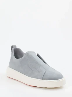 Santoni – Slip-On Sneaker aus Veloursleder Taubenblau
