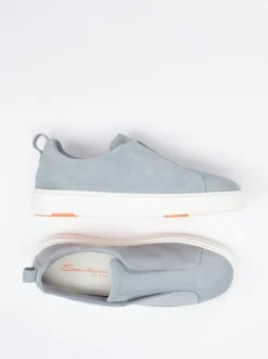 Santoni – Slip-On Sneaker aus Veloursleder Taubenblau
