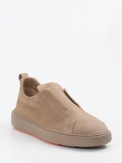 Santoni – Slip-On Sneaker aus Veloursleder Sandbeige