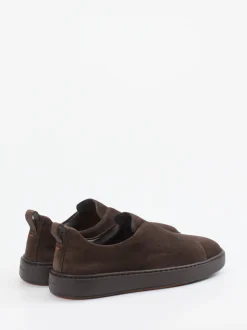 Santoni – Slip-On Sneaker aus Veloursleder braun