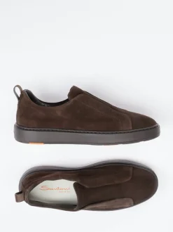 Santoni – Slip-On Sneaker aus Veloursleder braun