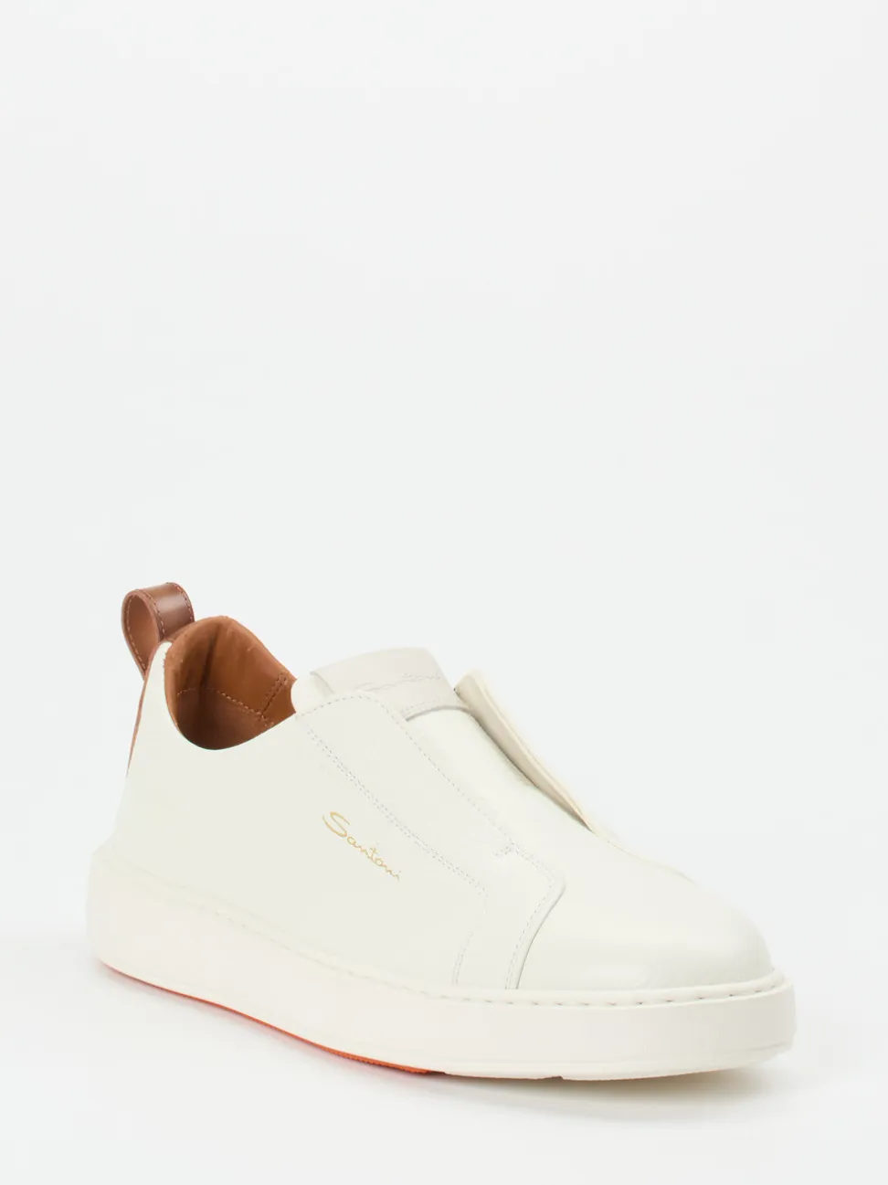 Santoni – Slip-On Sneaker aus Kalbleder cremeweiß