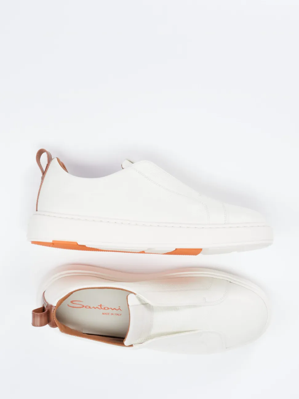 Santoni – Slip-On Sneaker aus Kalbleder cremeweiß