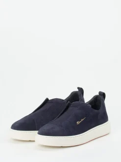 Santoni – Slip-On Sneaker aus Veloursleder Blau