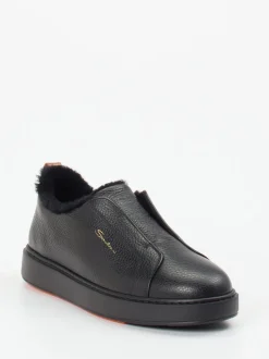Santoni – Slip-On Sneaker aus Kalbleder schwarz