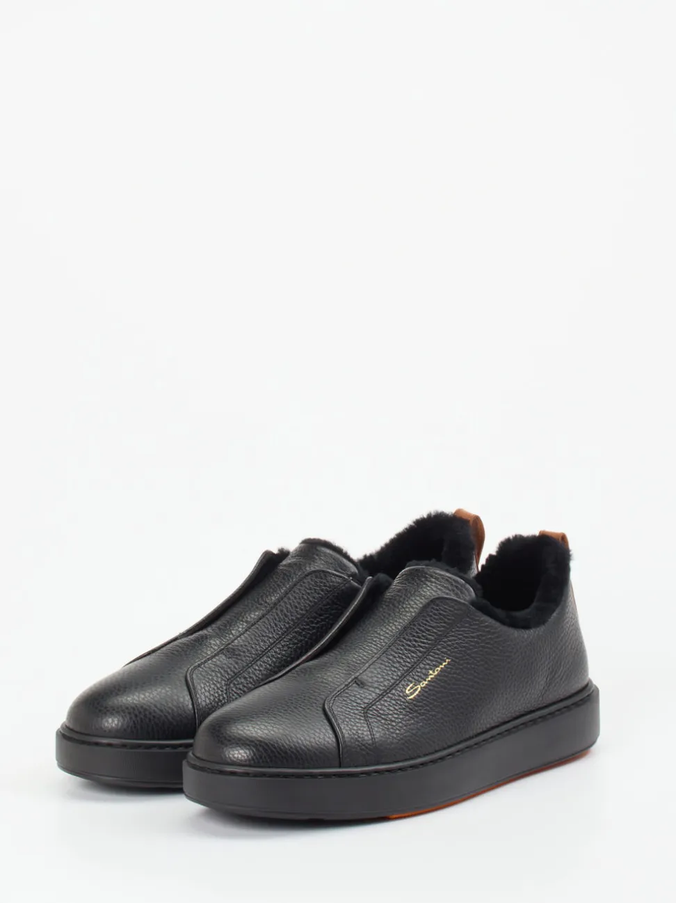 Santoni – Slip-On Sneaker aus Kalbleder schwarz