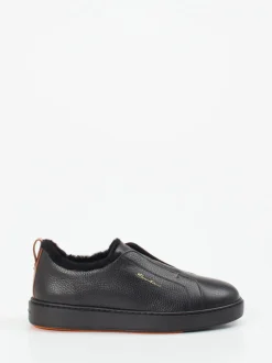Santoni – Slip-On Sneaker aus Kalbleder schwarz