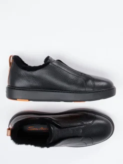 Santoni – Slip-On Sneaker aus Kalbleder schwarz