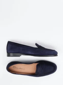 Santoni – Slipper aus Veloursleder Dunkelblau