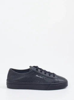 Santoni – Sneaker aus genarbtem Kalbleder Dunkelblau