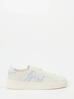 Santoni – Sneaker aus genarbtem Lammleder cremeweiß