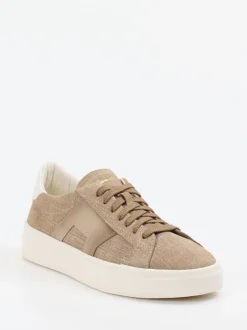 Santoni – Sneaker aus geprägtem Leder sandbeige