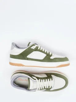 Santoni – Sneaker aus Kalbleder und Nubuk in Creme