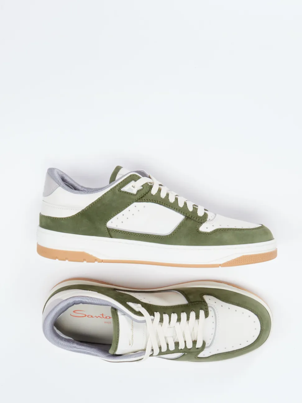 Santoni – Sneaker aus Kalbleder und Nubuk in Creme
