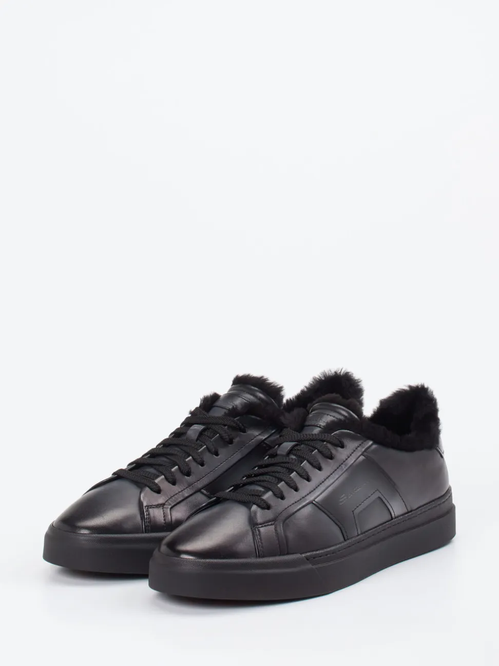 Santoni – Sneaker aus Kalbleder glänzend schwarz