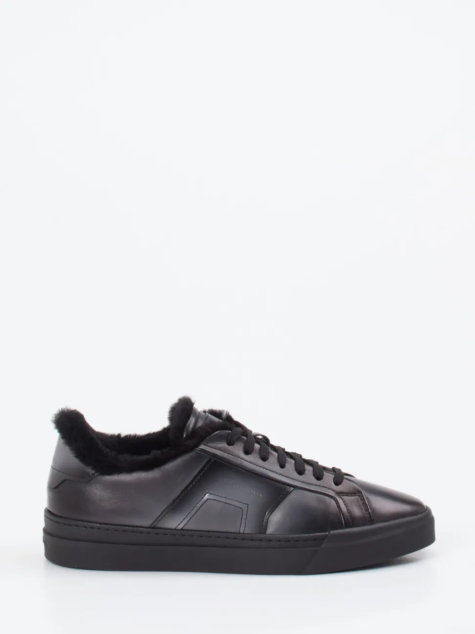 Santoni – Sneaker aus Kalbleder glänzend schwarz