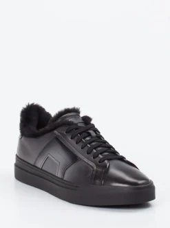 Santoni – Sneaker aus Kalbleder glänzend schwarz