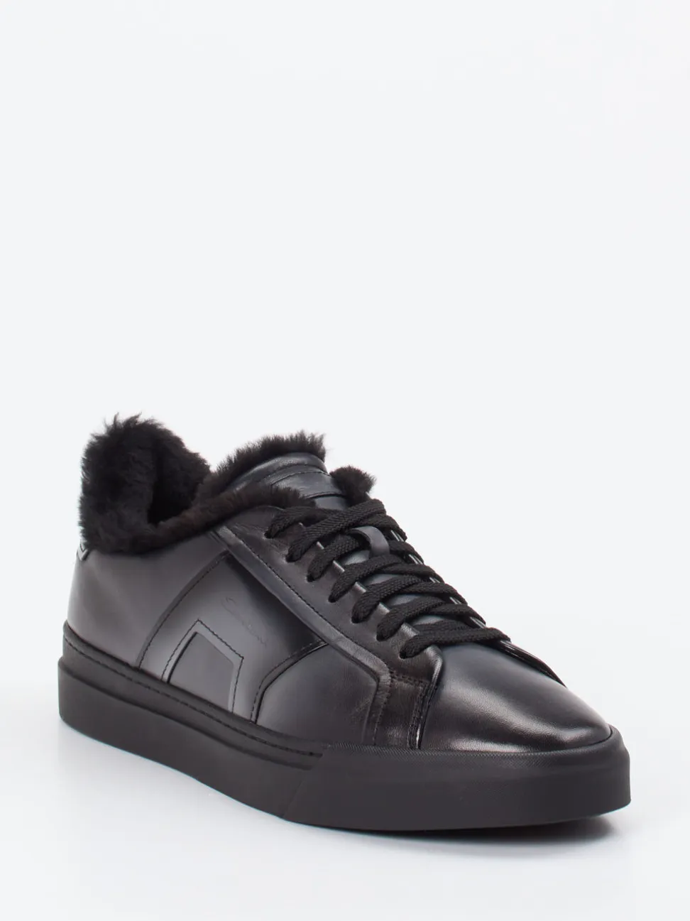 Santoni – Sneaker aus Kalbleder glänzend schwarz