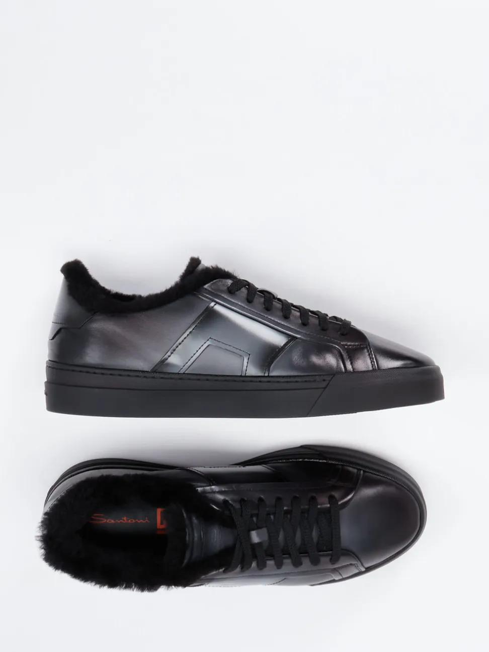 Santoni – Sneaker aus Kalbleder glänzend schwarz
