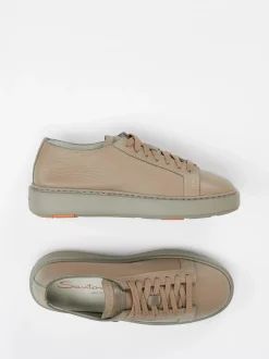 Santoni – Sneaker aus Kalbleder in Beigebraun