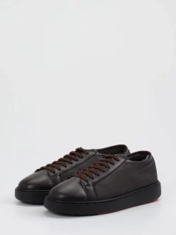 Santoni – Sneaker aus Lammleder in Dunkelbraun