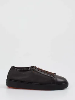 Santoni – Sneaker aus Lammleder in Dunkelbraun