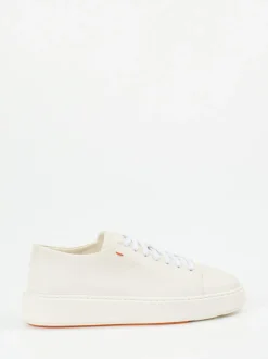 Santoni – Sneaker aus Lammleder in Cremeweiß