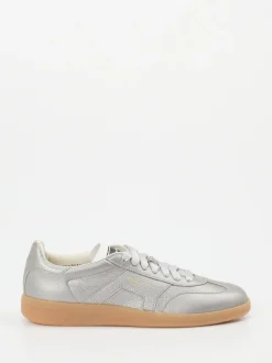 Santoni – Sneaker aus Metallicleder in Silber