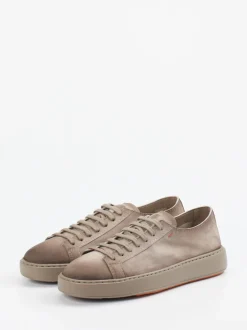 Santoni – Sneaker aus Veloursleder in Taupe