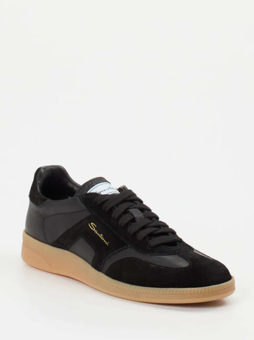 Santoni – Sneaker aus Veloursleder und Glattleder schwarz