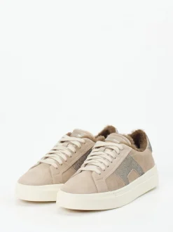 Santoni – Sneaker aus Veloursleder grau mit Glitzer
