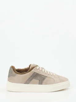 Santoni – Sneaker aus Veloursleder grau mit Glitzer