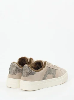 Santoni – Sneaker aus Veloursleder grau mit Glitzer