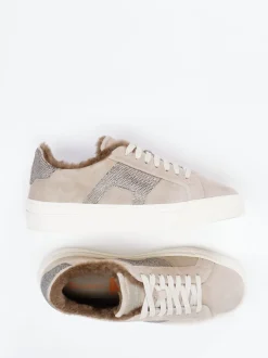 Santoni – Sneaker aus Veloursleder grau mit Glitzer