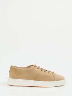 Santoni – Sneaker aus Veloursleder Beigebraun